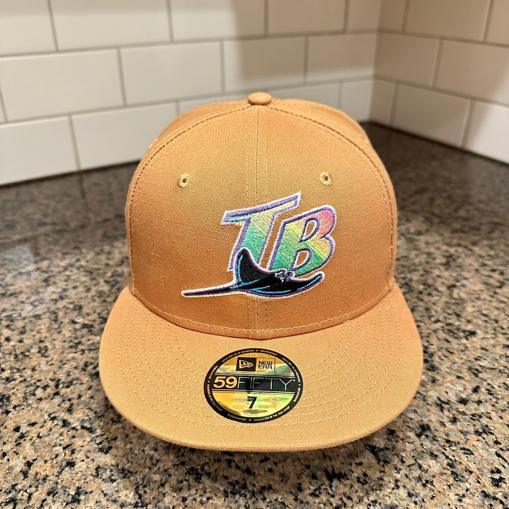 Tampa Bay Rays New Era 59FIFTY Fitted Hat Size 7 Tan Pink MLB  New